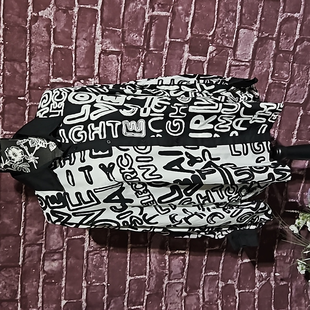 Live for Truth Black & White Graffiti Balloon Sleeve Blouse CLEARANCE